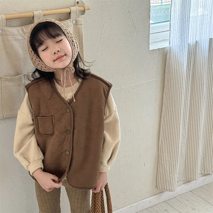 キッズベスト バックレターロゴボアフリースリバーシブルアウターベスト 2カラー - mamahalo shop - ベスト -  べビー服 - 子供服 - 男の子 - 女の子