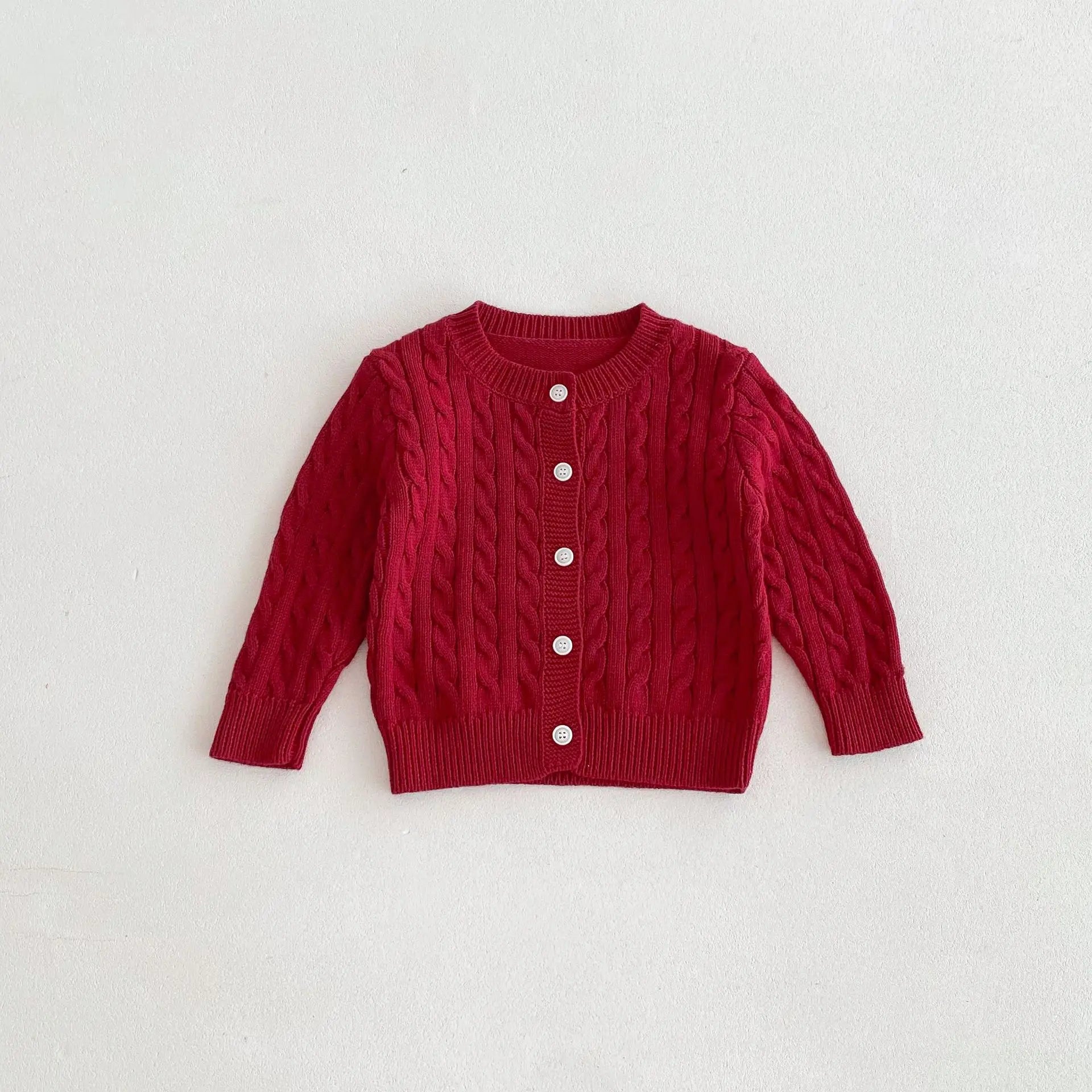 -キッズカーディガン 丸首ニットジャケット アランニット ケーブル編み 2カラー【mh0006657】 - mamahalo shop - カーディガン・パーカー -  べビー服 - 子供服 - 男の子 - 女の子