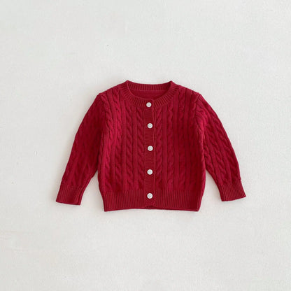 -キッズカーディガン 丸首ニットジャケット アランニット ケーブル編み 2カラー【mh0006657】 - mamahalo shop - カーディガン・パーカー -  べビー服 - 子供服 - 男の子 - 女の子