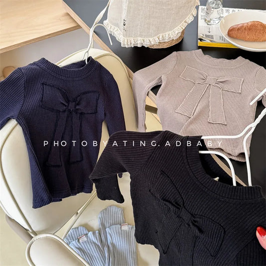 -キッズトップス 長袖Tシャツ カットソー リボン刺繍 3カラー【mh0006611】 - mamahalo shop - 長袖Tシャツ -  べビー服 - 子供服 - 男の子 - 女の子