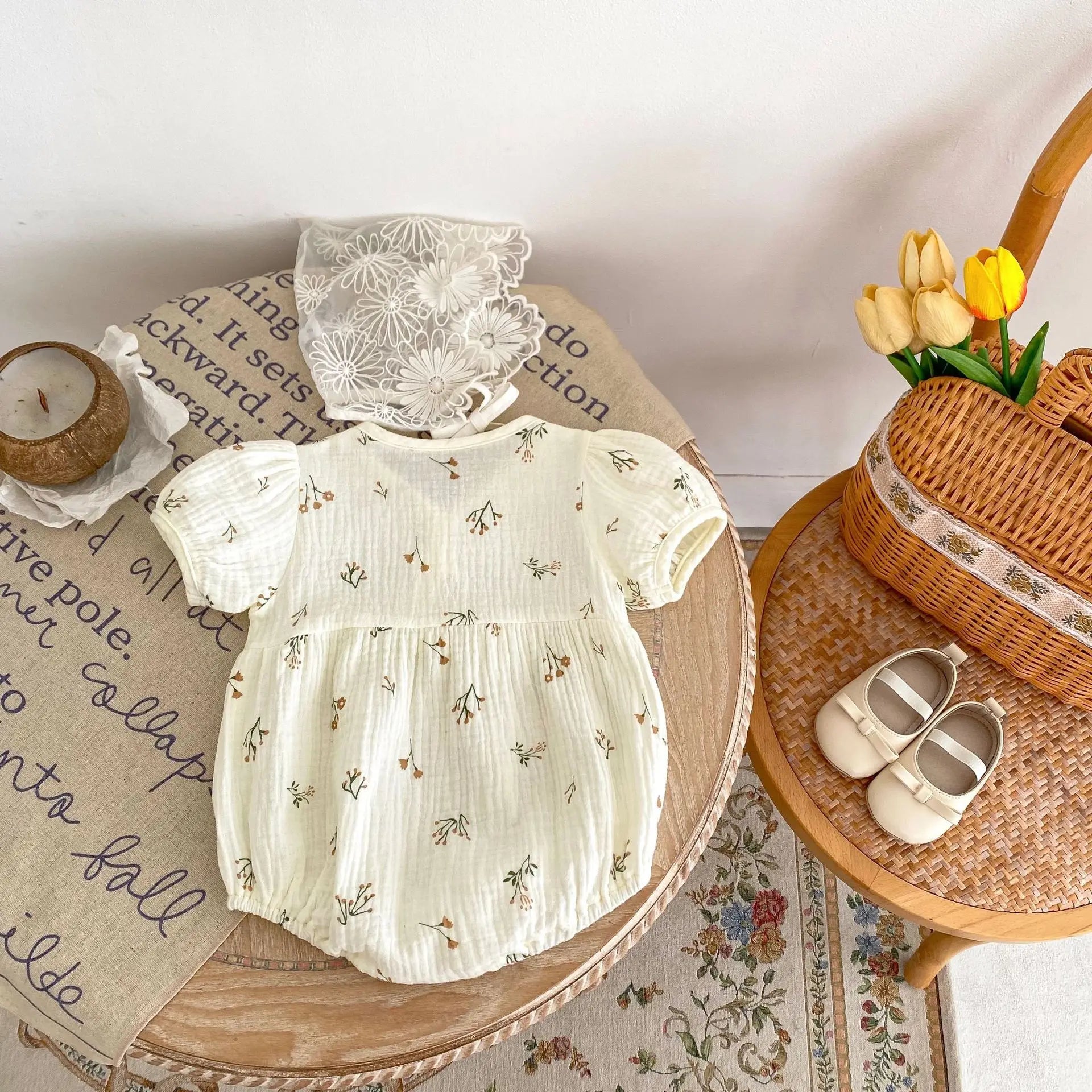 -ベビーロンパース  半袖ボディスーツ 花柄フラワープリント - mamahalo shop - 半袖ロンパース -  べビー服 - 子供服 - 男の子 - 女の子