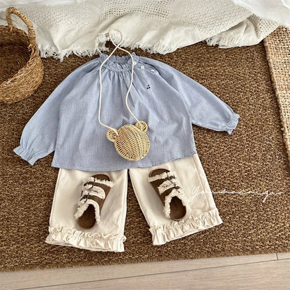 -キッズトップス ピンストライプ長袖スモックブラウス - mamahalo shop - 長袖シャツ・ブラウス -  べビー服 - 子供服 - 男の子 - 女の子