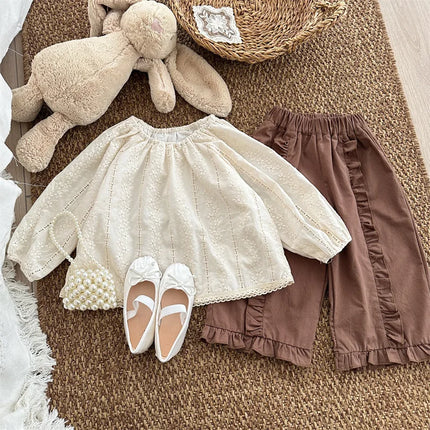 キッズパンツ センター裾フリルワイドルーズロングパンツ - mamahalo shop - ロングパンツ・スウェットパンツ -  べビー服 - 子供服 - 男の子 - 女の子