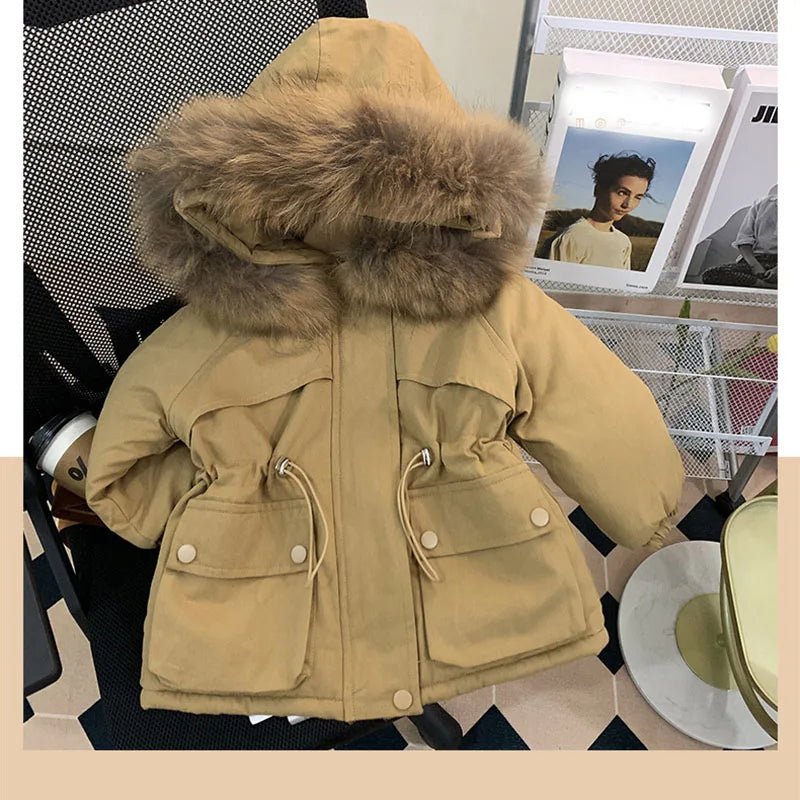 -キッズアウター 裏ボアフリース フード付き ロングコート ジャケット カーキ/ピンク/2カラー - mamahalo shop - ショートコート・ジャケット・ジャンパー -  べビー服 - 子供服 - 男の子 - 女の子