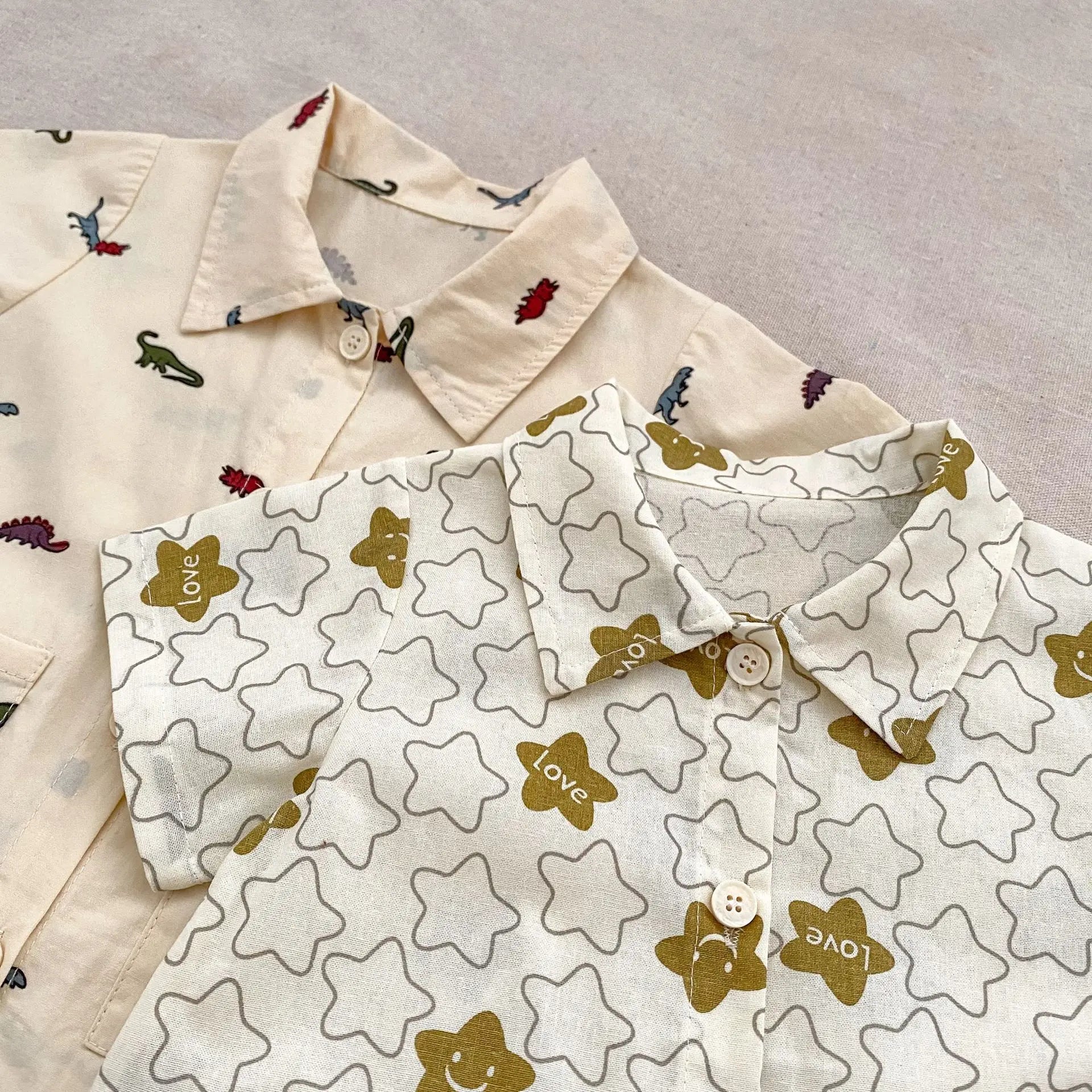 -ベビージャンプスーツ 半袖つなぎ 恐竜ダイナソー/星スタープリント【mh0006312】 - mamahalo shop - 半袖ジャンプスーツ -  べビー服 - 子供服 - 男の子 - 女の子