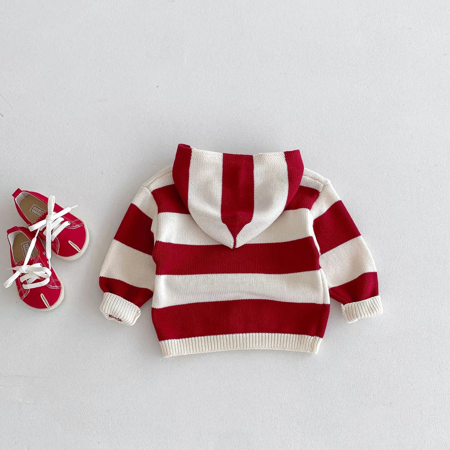 -キッズカーディガン 太ボーダーフーディニットジャケット - mamahalo shop - カーディガン・パーカー -  べビー服 - 子供服 - 男の子 - 女の子