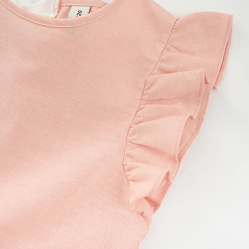 -キッズワンピース バタフライスリーブ プリンセスドレスワンピース コットンリネン ピンク【mh0006284】 - mamahalo shop - 半袖ワンピース -  べビー服 - 子供服 - 男の子 - 女の子