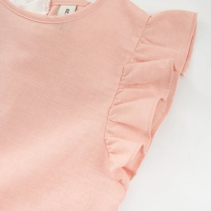 -キッズワンピース バタフライスリーブ プリンセスドレスワンピース コットンリネン ピンク【mh0006284】 - mamahalo shop - 半袖ワンピース -  べビー服 - 子供服 - 男の子 - 女の子