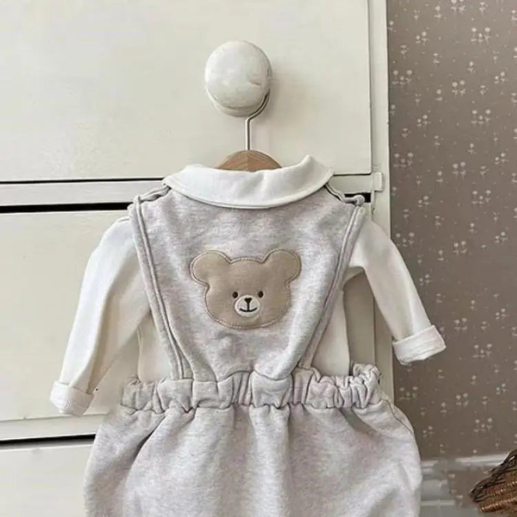 -ベビーロンパース ノースリーブボディスーツ ベアくまワッペン 2カラー【mh0006384】 - mamahalo shop - ノースリーブロンパース -  べビー服 - 子供服 - 男の子 - 女の子