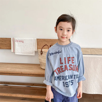 キッズトップス レターロゴプリント切り替え長袖Tシャツ 3カラー - mamahalo shop - 長袖Tシャツ -  べビー服 - 子供服 - 男の子 - 女の子