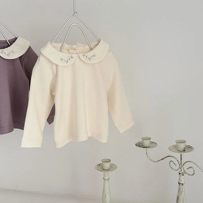 -ベビートップス フラワー刺繍丸襟長袖Tシャツブラウス 2カラー【mh0006702】 - mamahalo shop - 長袖Tシャツ -  べビー服 - 子供服 - 男の子 - 女の子