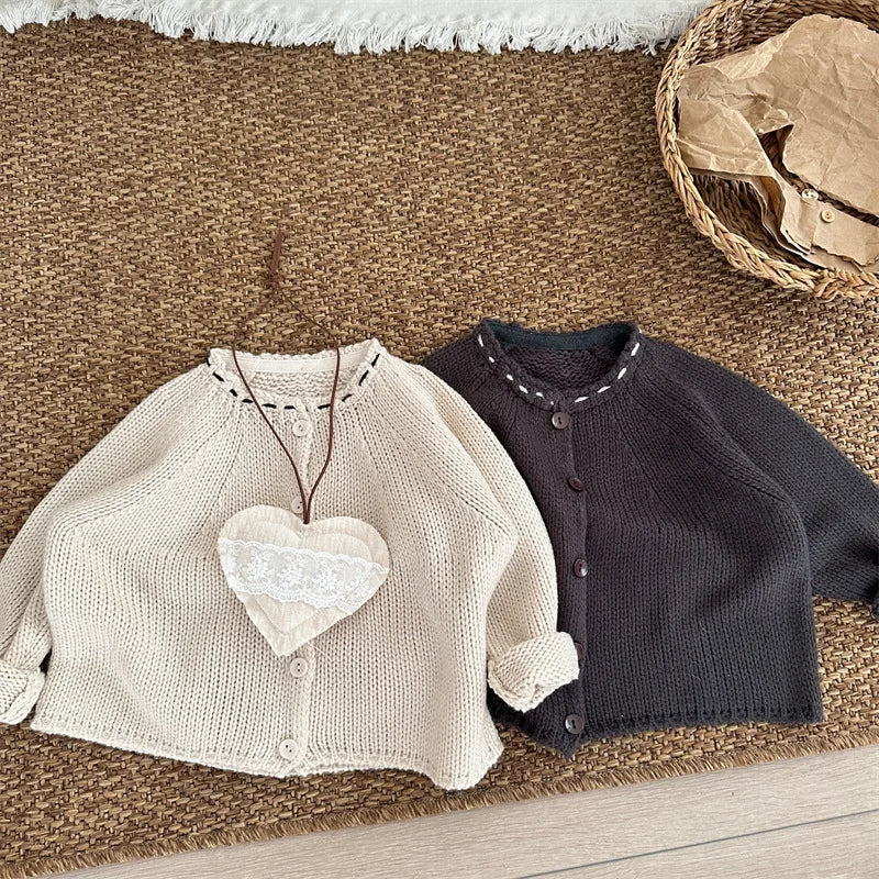 -キッズカーディガン ステッチアクセントざっくりニットジャケット 2カラー - mamahalo shop - カーディガン・パーカー -  べビー服 - 子供服 - 男の子 - 女の子
