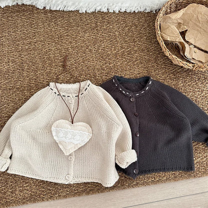 -キッズカーディガン ステッチアクセントざっくりニットジャケット 2カラー - mamahalo shop - カーディガン・パーカー -  べビー服 - 子供服 - 男の子 - 女の子