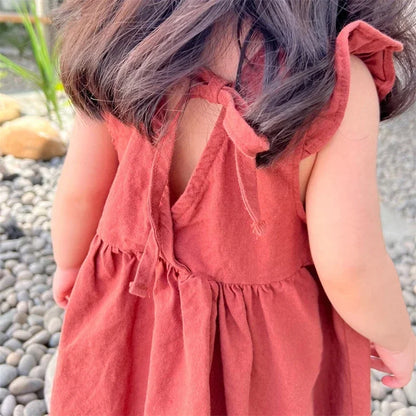 -キッズワンピース ノースリーブバックオープンフリルサマードレス 2カラー【mh0005832】 - mamahalo shop - ノースリーブワンピース -  べビー服 - 子供服 - 男の子 - 女の子