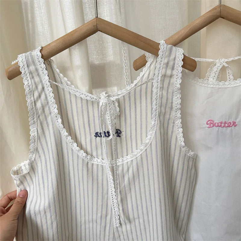 -キッズワンピース レース 刺繍 ノースリーブ オーバーワンピース 無地/ストライプ - mamahalo shop - ノースリーブワンピース -  べビー服 - 子供服 - 男の子 - 女の子