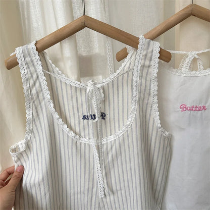 -キッズワンピース レース 刺繍 ノースリーブ オーバーワンピース 無地/ストライプ - mamahalo shop - ノースリーブワンピース -  べビー服 - 子供服 - 男の子 - 女の子