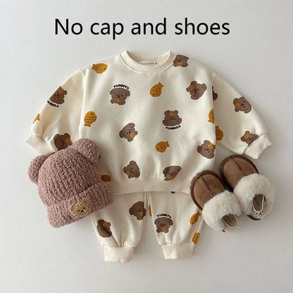 -ベビーセットアップ 2点セット スウェットトレーナー パンツ くまベアプリント 2カラー ボーイズ 男の子 子供服 - mamahalo shop - 長袖セットアップ -  べビー服 - 子供服 - 男の子 - 女の子
