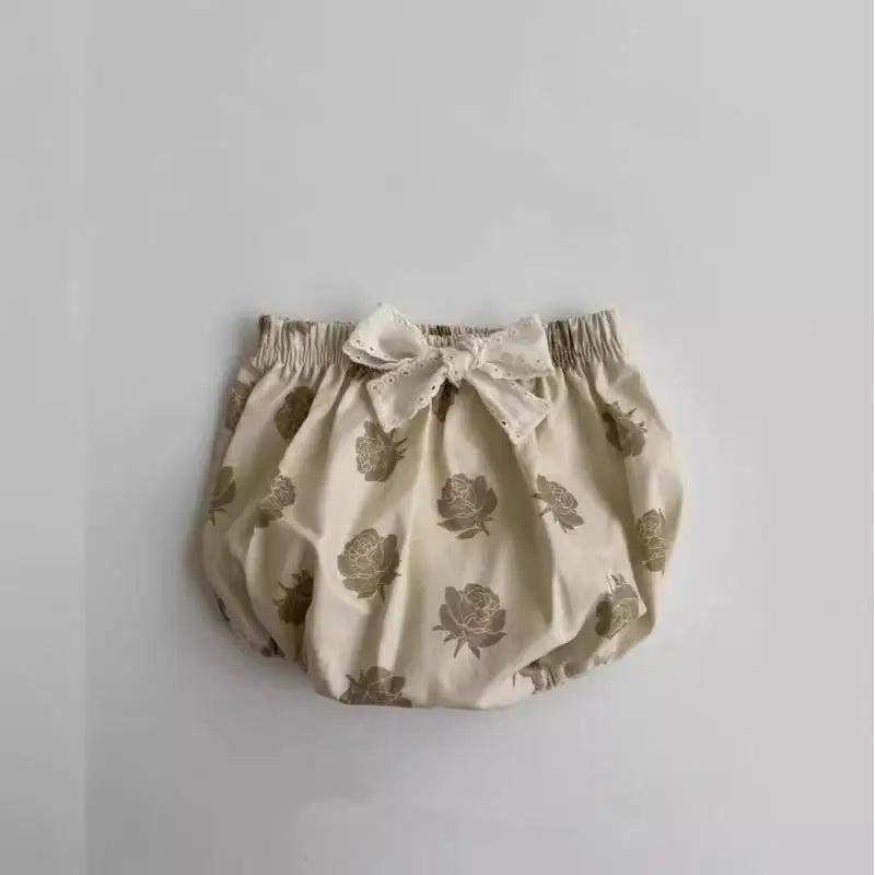 -ベビーセットアップ 2点セット ローズフラワープリント長袖チュニックブラウス+リボン付きブルマパンツ アプリコット【mh0006716】 - mamahalo shop - 長袖セットアップ -  べビー服 - 子供服 - 男の子 - 女の子