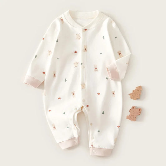 -ベビーロンパース  長袖ジャンプスーツ ベアくまうさぎプリント【mh0006479】 - mamahalo shop - 長袖ロンパース -  べビー服 - 子供服 - 男の子 - 女の子