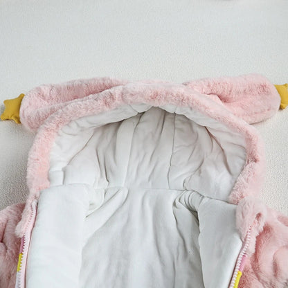 -ベビーアウタージャンプスーツ うさぎ バニー 耳付きフーディロンパース フリース ピンク ホワイト 2カラー ユニセックス 男の子 女の子 子供服 - mamahalo shop - アウタージャンプスーツ -  べビー服 - 子供服 - 男の子 - 女の子