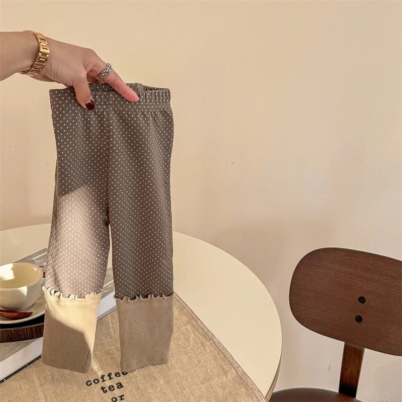 -キッズパンツ 水玉ドットプリントロールアップフリルレギンスパンツ 2カラー - mamahalo shop - レギンスパンツ -  べビー服 - 子供服 - 男の子 - 女の子