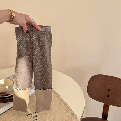 -キッズパンツ 水玉ドットプリントロールアップフリルレギンスパンツ 2カラー - mamahalo shop - レギンスパンツ -  べビー服 - 子供服 - 男の子 - 女の子