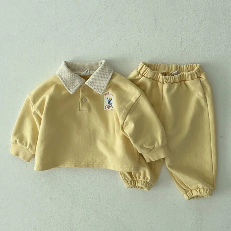 -キッズセットアップ 2点セット 長袖ポロシャツ+ロングパンツ 2カラー - mamahalo shop - 長袖セットアップ -  べビー服 - 子供服 - 男の子 - 女の子