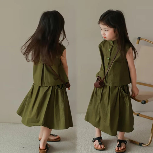 ☺︎ キッズセットアップ 2点セット ノースリーブブラウス+スカート - mamahalo shop - ノースリーブセットアップ -  べビー服 - 子供服 - 男の子 - 女の子