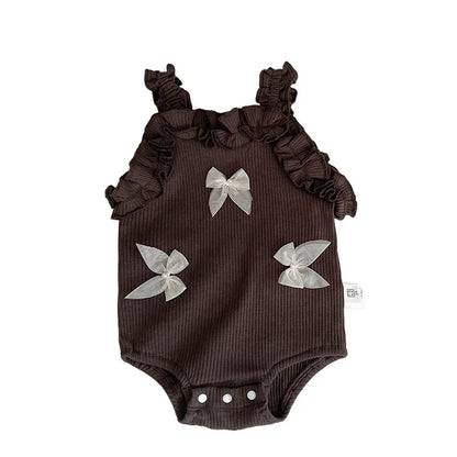 -ベビーロンパース ノースリーブボディスーツ フリル リボン 4カラー【mh0006210】 - mamahalo shop - ノースリーブロンパース -  べビー服 - 子供服 - 男の子 - 女の子