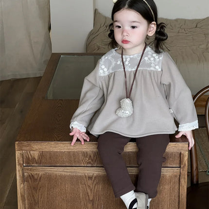 キッズトップス レース刺繍フリース長袖チュニックブラウス - mamahalo shop - 長袖シャツ・ブラウス -  べビー服 - 子供服 - 男の子 - 女の子