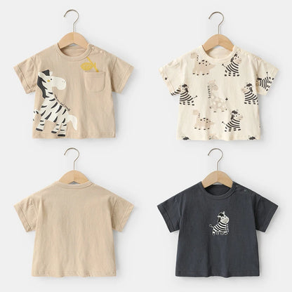 -ベビーキッズトップス 半袖Tシャツ しまうまプリント 3カラー【mh0006525】 - mamahalo shop - 半袖Tシャツ -  べビー服 - 子供服 - 男の子 - 女の子