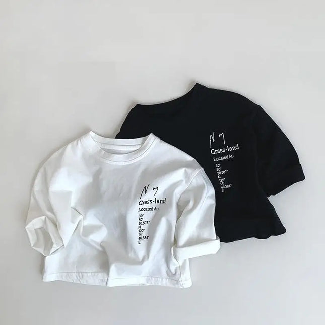 キッズトップス 長袖レターロゴプリントTシャツ 2カラー - mamahalo shop - 長袖Tシャツ -  べビー服 - 子供服 - 男の子 - 女の子