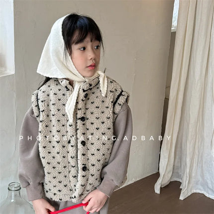 キッズベスト ハート柄ボアフリース前あきベスト - mamahalo shop - ベスト -  べビー服 - 子供服 - 男の子 - 女の子