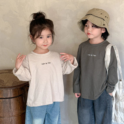 キッズトップス 長袖レターロゴワンポイントプリントTシャツ 2カラー - mamahalo shop - 長袖Tシャツ -  べビー服 - 子供服 - 男の子 - 女の子