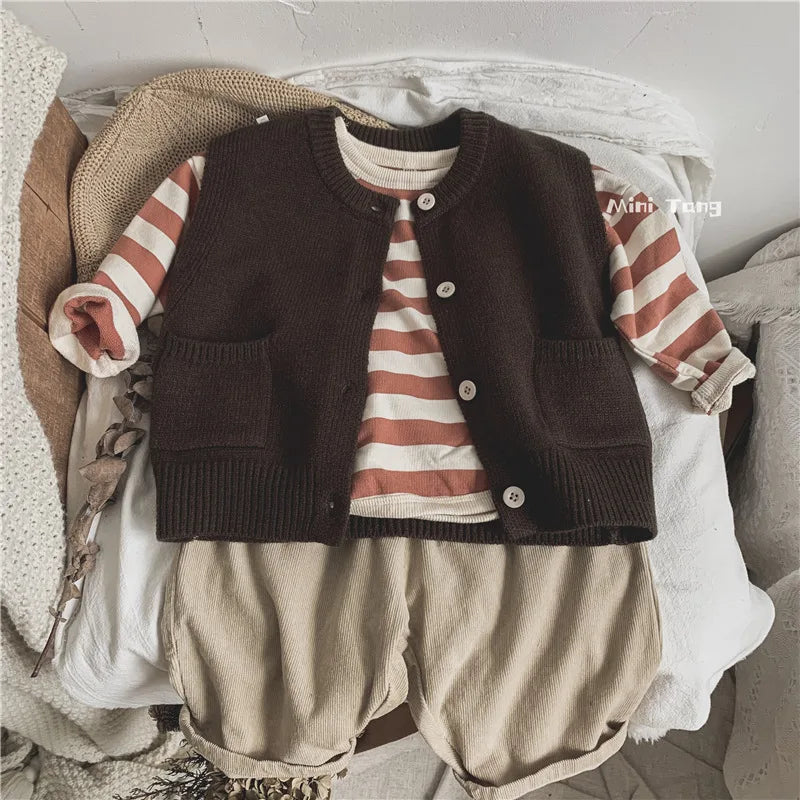 -キッズベスト ニット前あきベスト シンプルベーシック 2カラー【mh0004804】 - mamahalo shop - ベスト -  べビー服 - 子供服 - 男の子 - 女の子