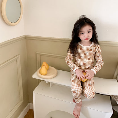 -キッズ プリント 長袖 パジャマ セット くま ベア チェック フラワー ライオン 恐竜 ユニセックス - mamahalo shop - 長袖パジャマ -  べビー服 - 子供服 - 男の子 - 女の子