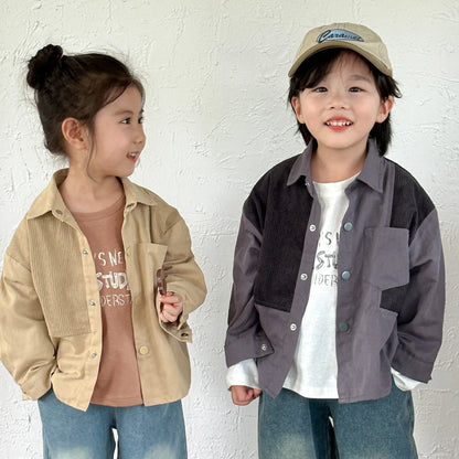 -キッズトップス パッチワーク長袖オーバーシャツ 2カラー【mh0007052】 - mamahalo shop - 長袖シャツ・ブラウス -  べビー服 - 子供服 - 男の子 - 女の子