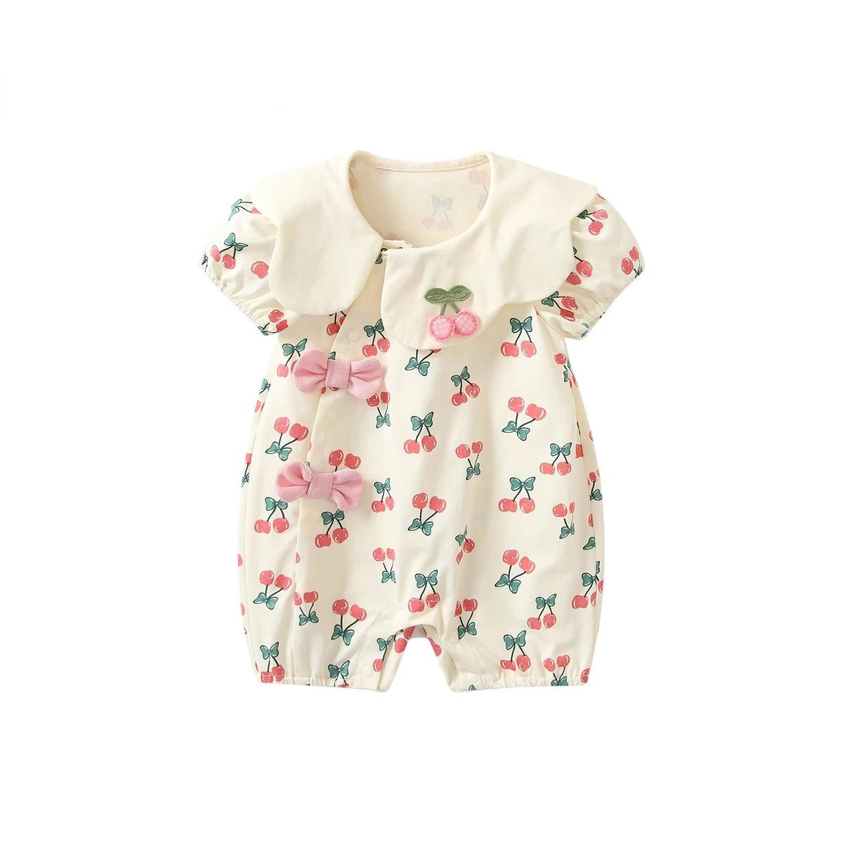 -ベビーロンパース 半袖ジャンプスーツ チェリーさくらんぼプリント - mamahalo shop - 半袖ロンパース -  べビー服 - 子供服 - 男の子 - 女の子