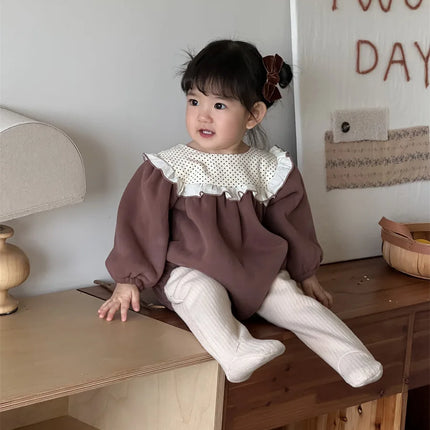 ベビーロンパース ビッグフリルフリース長袖ボディスーツ - mamahalo shop - 長袖ロンパース -  べビー服 - 子供服 - 男の子 - 女の子