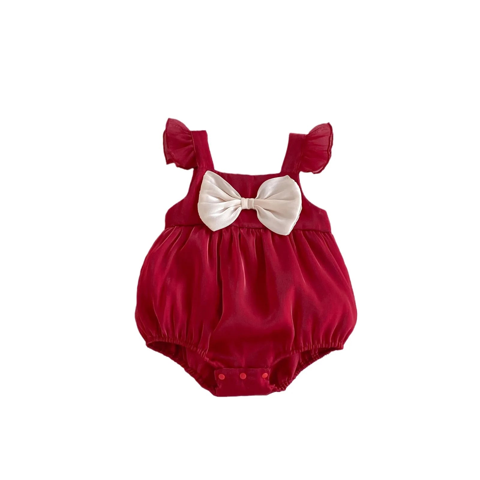 -ベビーロンパース ノースリーブリボンボディスーツ レッド【mh0005608】 - mamahalo shop - ノースリーブロンパース -  べビー服 - 子供服 - 男の子 - 女の子