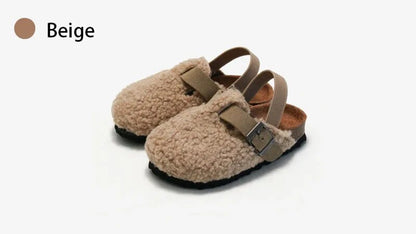 -キッズシューズ ボアフリースサンダル 靴 ベージュ ブラウン 2カラー ユニセックス 男の子 女の子 - mamahalo shop - 靴 -  べビー服 - 子供服 - 男の子 - 女の子
