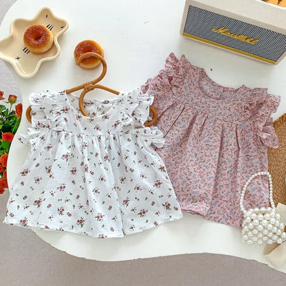 -ベビートップス バタフライスリーブ フリル ノースリーブチュニックブラウス フラワー花柄プリント 2カラー - mamahalo shop - タンクトップ・キャミソール・ノースリーブトップス -  べビー服 - 子供服 - 男の子 - 女の子