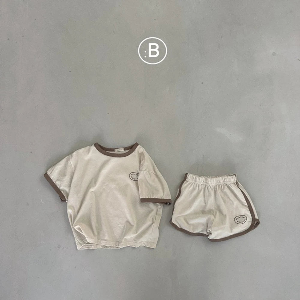 -ベビーセットアップ 2点セット 半袖Tシャツ+ショートパンツ バイピング 3カラー【mh0005938】 - mamahalo shop - 半袖セットアップ -  べビー服 - 子供服 - 男の子 - 女の子