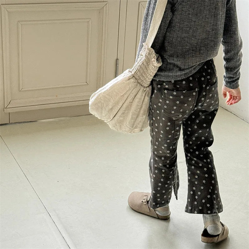 -キッズパンツ フラワー花柄プリント フレアロングパンツ 2カラー - mamahalo shop - ロングパンツ・スウェットパンツ -  べビー服 - 子供服 - 男の子 - 女の子