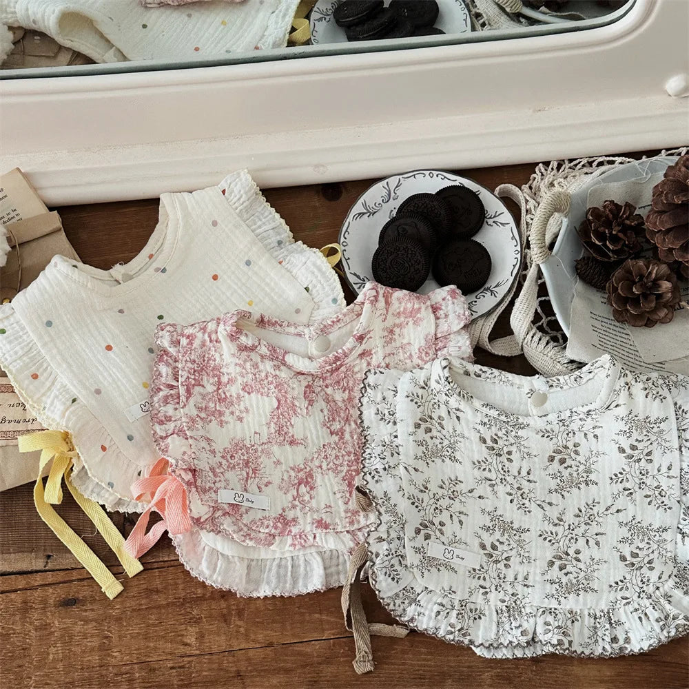 -ベビースタイ ビブベスト よだれかけ ショール 前かけ フリル リボン フラワー花柄/水玉【mh0006401】 - mamahalo shop - よだれかけ -  べビー服 - 子供服 - 男の子 - 女の子