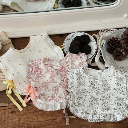 -ベビースタイ ビブベスト よだれかけ ショール 前かけ フリル リボン フラワー花柄/水玉【mh0006401】 - mamahalo shop - よだれかけ -  べビー服 - 子供服 - 男の子 - 女の子