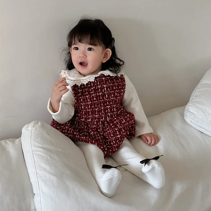 ベビーロンパース フェイクツイードチェックノースリーブボディスーツ - mamahalo shop - ノースリーブロンパース -  べビー服 - 子供服 - 男の子 - 女の子