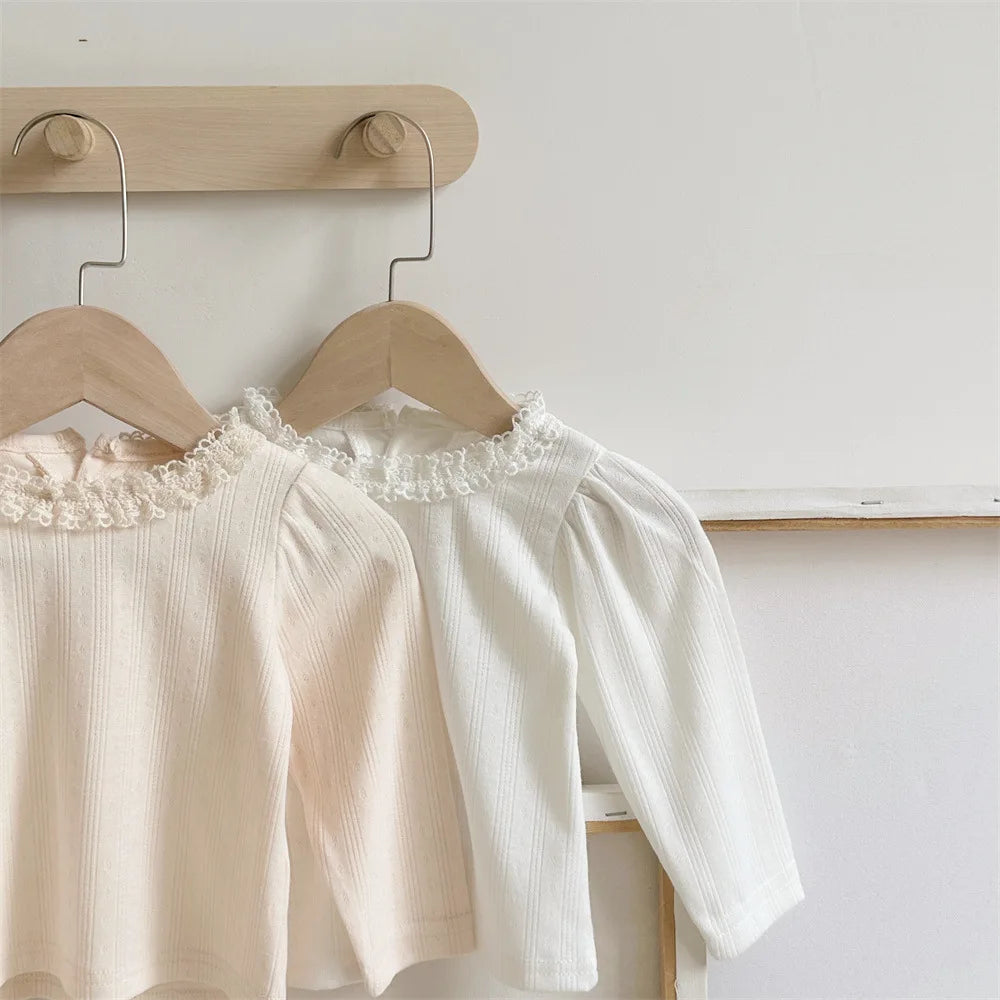 -ベビートップス レースフリル長袖パフスリーブTシャツ 2カラー - mamahalo shop - 長袖Tシャツ -  べビー服 - 子供服 - 男の子 - 女の子