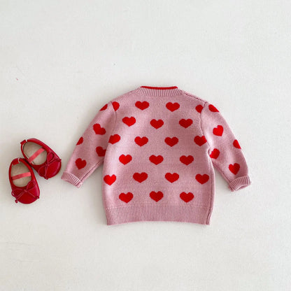 -キッズトップス ニットセーター ハート ピンク【mh0006642】 - mamahalo shop - ニット・セーター -  べビー服 - 子供服 - 男の子 - 女の子