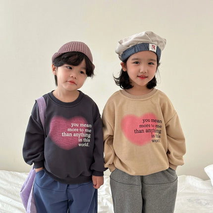 キッズトップス 長袖スウェットシャツ Tシャツ ハートレターロゴプリント 2カラー - mamahalo shop - 長袖Tシャツ - ベビー服 - 子供服 - 男の子 - 女の子